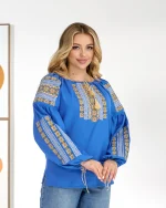 Вишиванка жіноча (домоткане полотно блакитне) "Стефанія" - Зображення 5