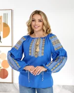Вишиванка жіноча (домоткане полотно блакитне) "Стефанія"