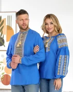 Вишиванки (домоткане полотно блакитне) "Стефан+Стефанія" - Зображення 9