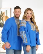 Вишиванки (домоткане полотно блакитне) "Стефан+Стефанія" - Зображення 10