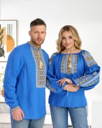 Вишиванки (домоткане полотно блакитне) "Стефан+Стефанія"
