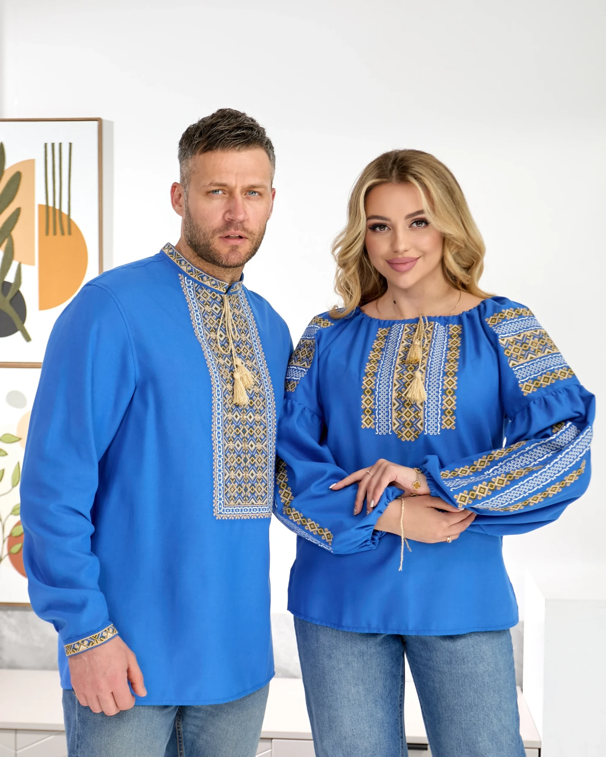 0Y4A9279_результат Вишиванки (домоткане полотно блакитне) "Стефан+Стефанія" - Зображення 1
