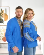 Вишиванки (домоткане полотно блакитне) "Стефан+Стефанія" - Зображення 13