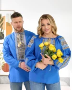 Вишиванки (домоткане полотно блакитне) "Стефан+Стефанія" - Зображення 15