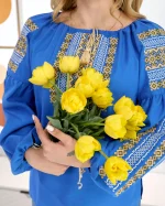 Вишиванка жіноча (домоткане полотно блакитне) "Стефанія" - Зображення 6