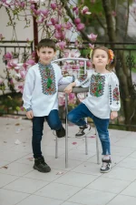 Вишиванки дитячі, пара (біле домоткане полотно) "Феєрія+Франт" - Зображення 4