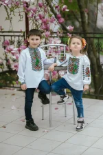 Вишиванки дитячі, пара (біле домоткане полотно) "Феєрія+Франт"