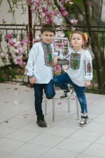 Вишиванки дитячі, пара (біле домоткане полотно) "Феєрія+Франт" - Зображення 6