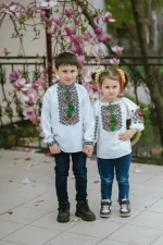 Вишиванки дитячі, пара (біле домоткане полотно) "Феєрія+Франт" - Зображення 3