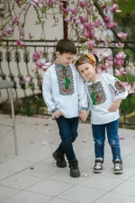 Вишиванки дитячі, пара (біле домоткане полотно) "Феєрія+Франт" - Зображення 2