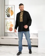 Вишиванка чоловіча, натуральне (чорне домоткане полотно), "Колос золотий" - Зображення 8