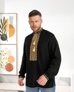 Вишиванка чоловіча, натуральне (чорне домоткане полотно), "Колос золотий" - Зображення 4